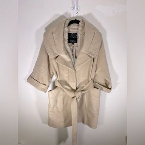 Only‎ Wool Blend Camel Faux FurTrim 3/4 Sleeve Jacket